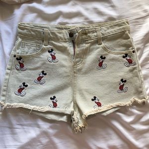 Embroidered Mickey Mouse Denim Shorts